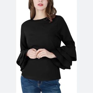 Goldie Black Long Ruffle Sleeve Tee